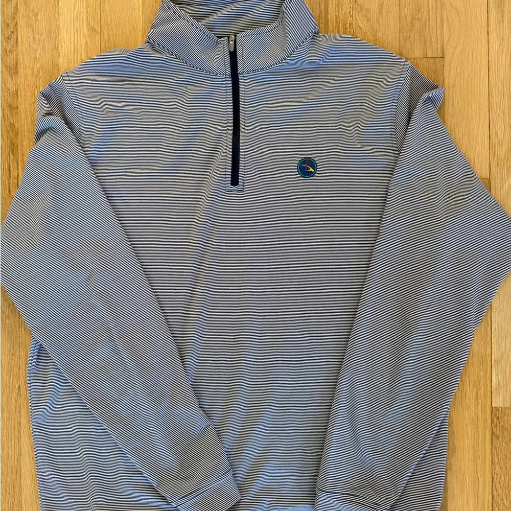 Peter Millar Blue and Navy Striped Half-Zip Pullover